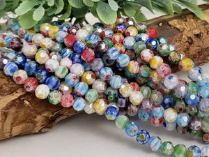 Titanium Coated Faceted Millefiori Bead Mix - 6mm - 7" Strand/33pcs