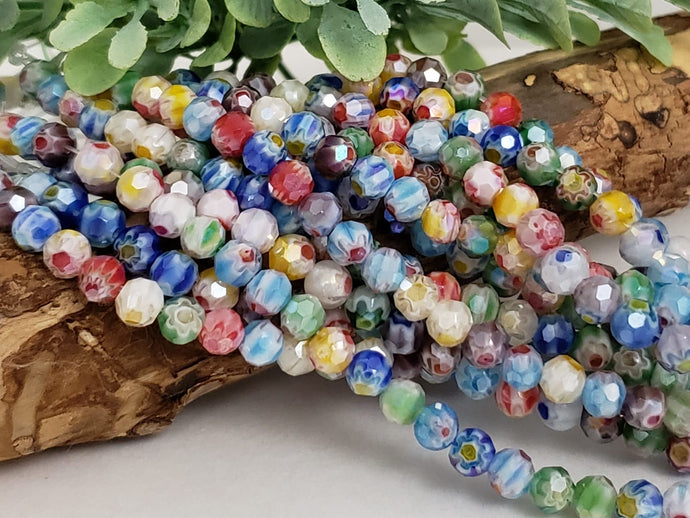 Titanium Coated Faceted Millefiori Bead Mix - 6mm - 7