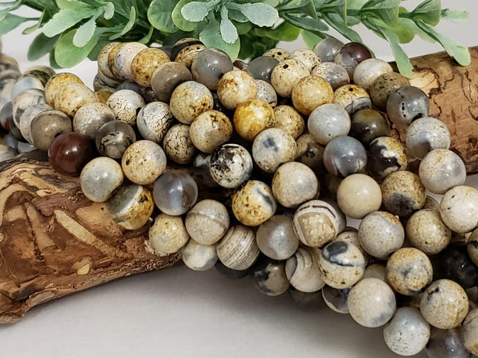 Beige Grey Mix Fire Agate - 8mm - 15