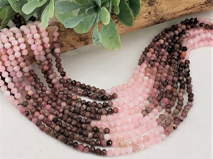 Faceted Rhodonite Rose Quartz Mix - 2mm - 15” Full Strand