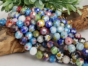 Titanium Faceted Millefiori Bead Mix - 8mm - 7" Strand/25pcs