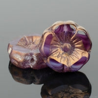 Crystal Translucent Purple Stripe Mix w/ Bronze Finish Hibiscus Flower - 12mm - 6pcs