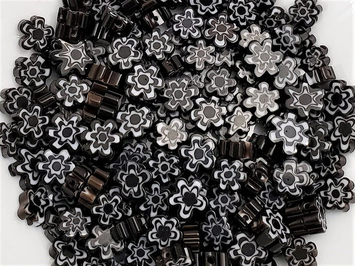 Black Murano Millefiori Flower Glass Beads - 6mm - 25pcs