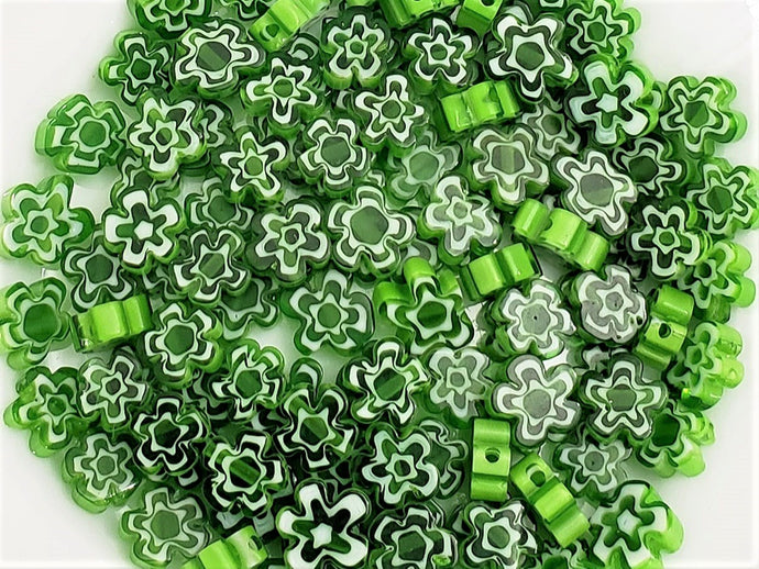 Green Murano Millefiori Flower Glass Beads - 6mm - 25pcs