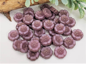 Pink Opaline Purple Bronze Silk Wash Czech Hibiscus Flower - 12mm - 6pcs