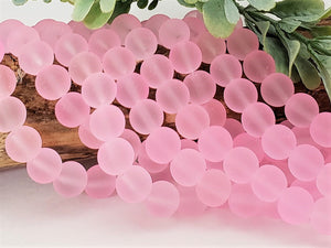 Frosted Pink Glass Beads - 8mm - 15.5" Strand
