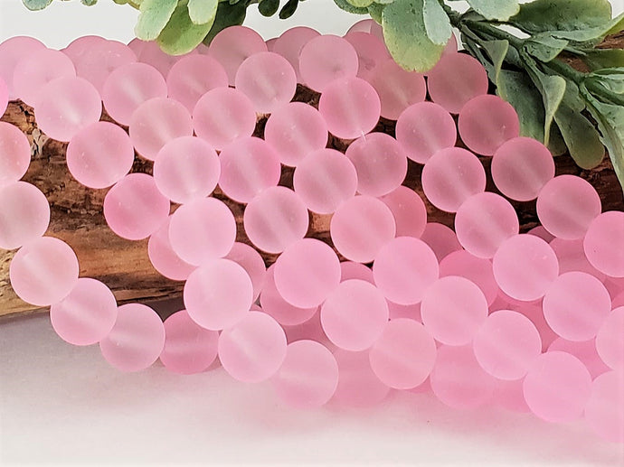 Frosted Pink Glass Beads - 8mm - 15.5