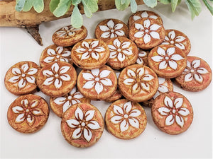 White Alabaster Rustic Wash Pionsettia Flower Czech Coin - 18mm - 4pcs