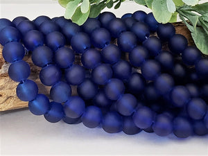 Frosted Royal Blue Glass Beads - 8mm - 15.5" Strand