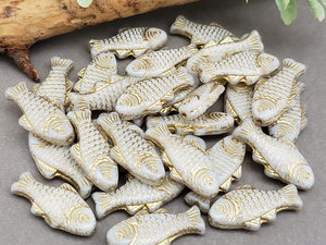 White Gold Wash Czech Glass Fish Beads - 25x12mm  - 4pcs