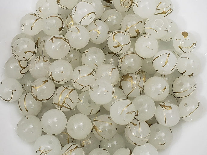 White Drawbench Gold Drizzle Beads - 8mm - 25pcs