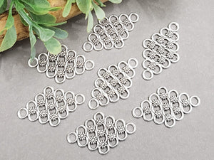Mini Flower Silver Rhombus Filigree Connectors - 30x17mm- 6pcs