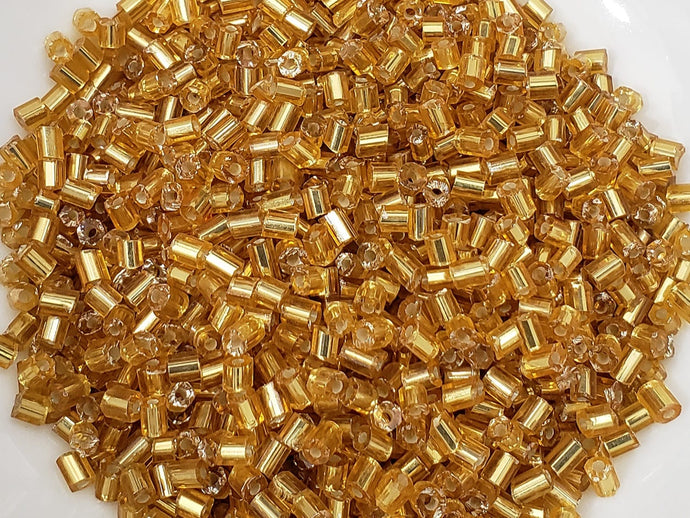Gold Lined Topaz Bugle Beads - 25gr - 4mm