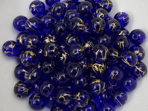 Indigo Drawbench Gold Drizzle Beads - 8mm - 25pcs