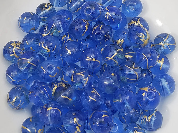 Denim Blue Drawbench Gold Drizzle Beads - 8mm - 25pcs