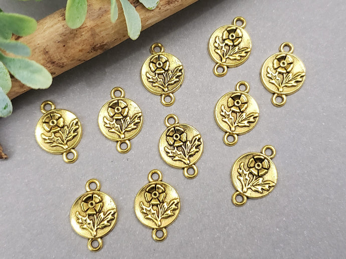 Antique Gold Embossed Flower Connectors - 17x10mm - 6pcs