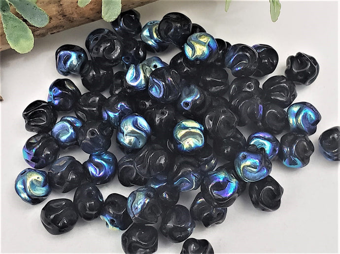 Jet Azuro Love Knot Czech Beads - 8mm - 15pcs