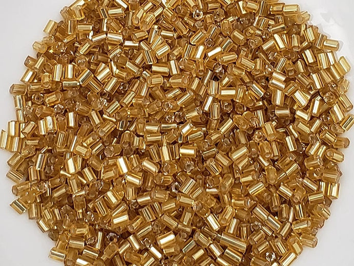Gold Lined Bronze Bugle Beads - 25gr - 4mm