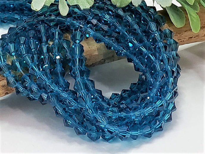 Azure Blue Faceted Crystal Bicone - 4mm - 14
