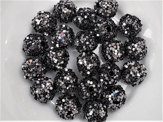 Black Sliver Sequence Beads - 12mm- 10pcs