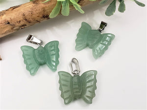Natural Green Aventurine Carved Butterfly Pendant - 20x18mm - 1pc