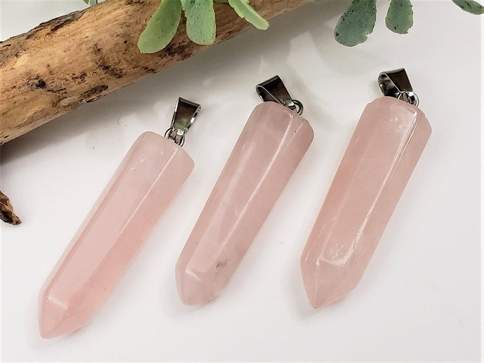 Natural Rose Quartz Hexagon Pillar Pendant - 30x8mm - 1pc