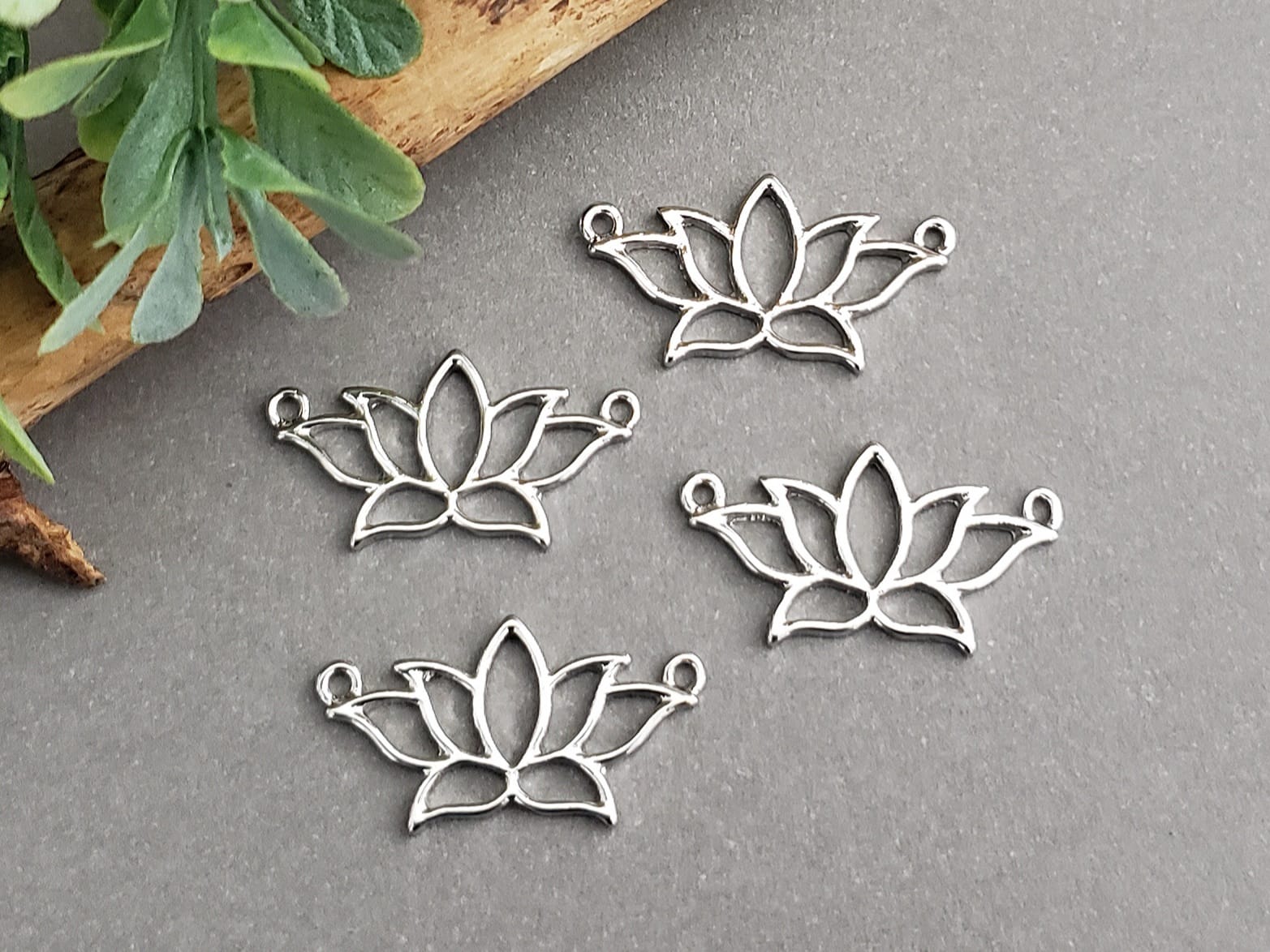Tibetan Silver Lotus Pendant Connector - 25x14mm - 3pcs