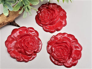 Large Retro Carved Red Rose Resin Cabochon - 45mm - 2pcs