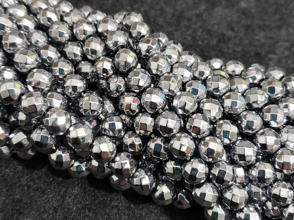 Silver Checkered Cut Hematite - 8mm - 7.5" Strand/Loose