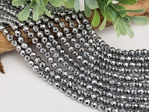 Antique Silver Faceted Hematite - 4mm - 15.5" Strand