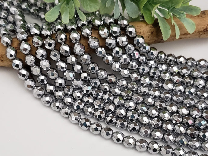 Antique Silver Faceted Hematite - 6mm ** Half or Full Strand **