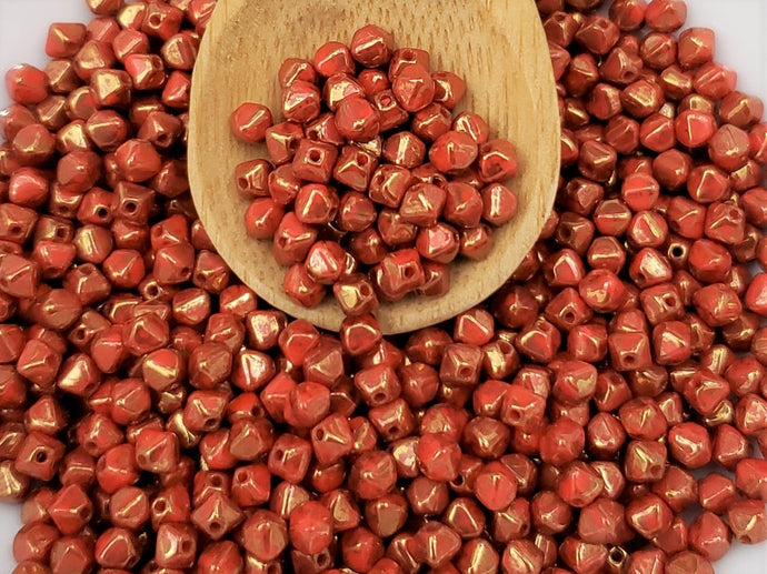 Burnt Sienna Gold Luster - 4mm Czech Bicone