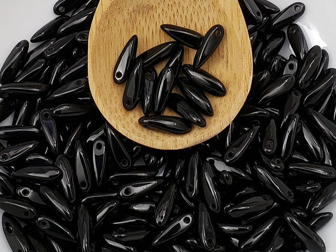 Jet Black  - 11x3mm Czech Mini Daggers