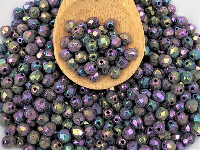 Metallic Purple Iris - 4mm Czech Faceted Fire Polished