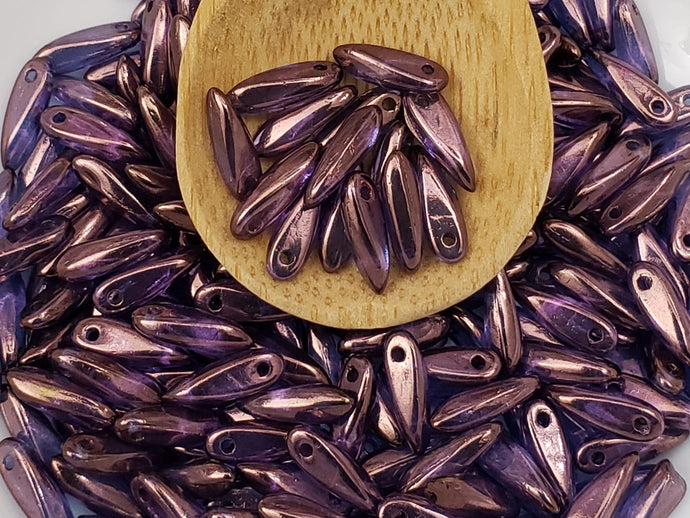 Bronze Luster Amethyst  - 11x3mm Czech Mini Daggers