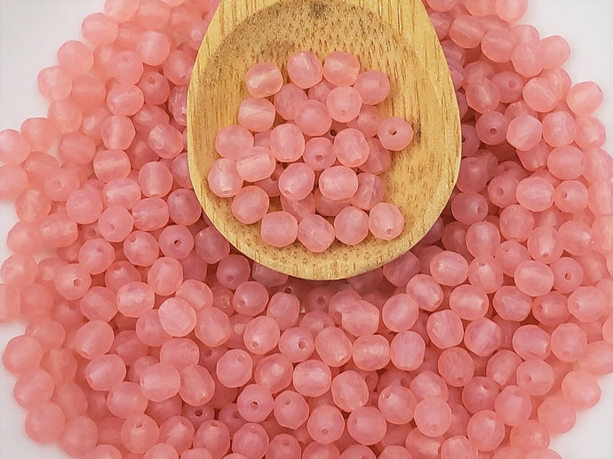Frosted Matte Rose - 4mm Czech Faceted Fire Polished