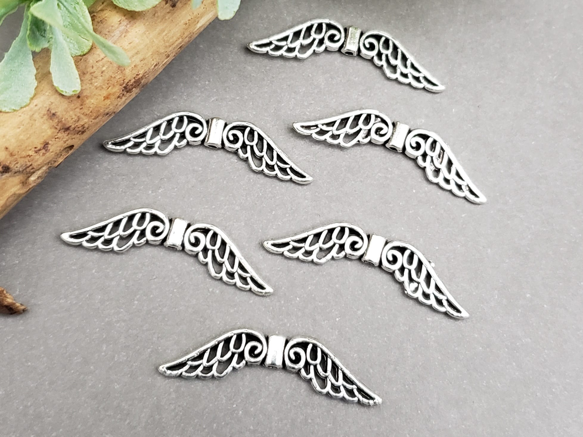 Large Silver Filigree Angel Wings Connectors - 30mm - 8pcs