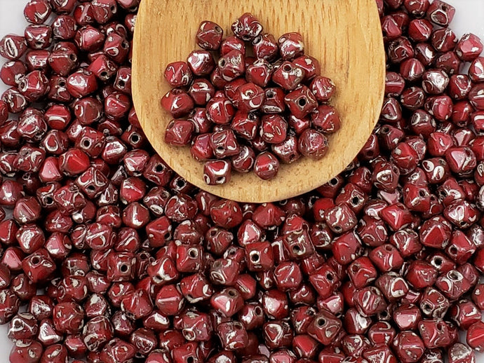 Oxblood Red Grey Travertine - 4mm Czech Bicone