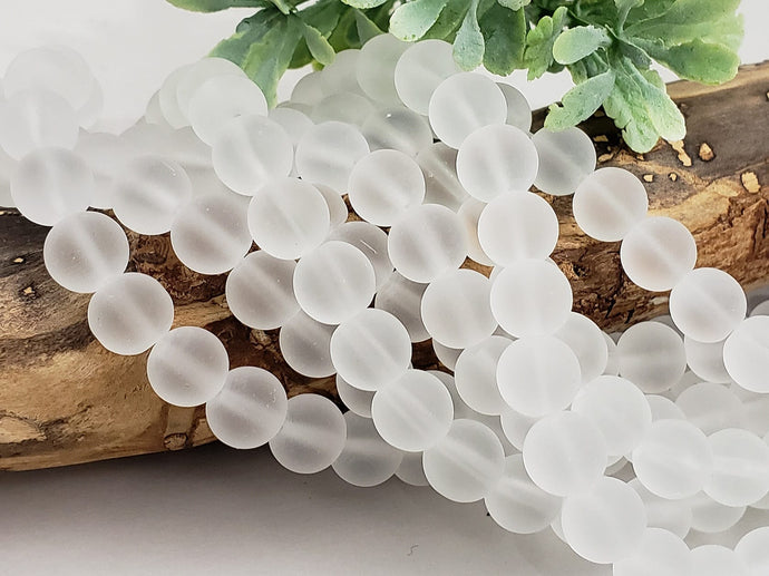 Frosted White Glass Beads - 8mm - 15.5