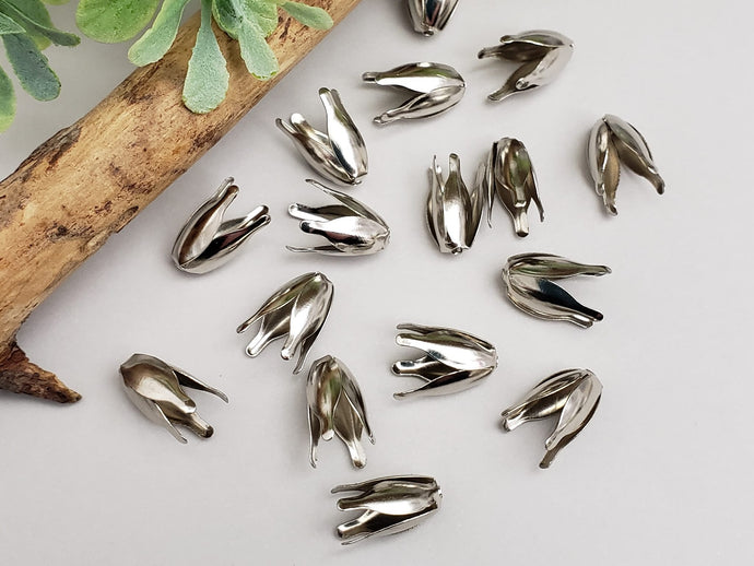 4 Point Silver Tone Bendable Bead Cone - 12mm - 20pcs