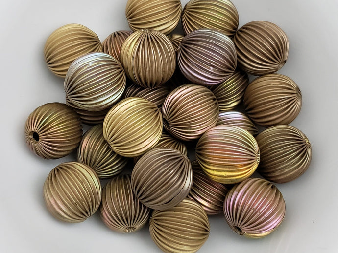 Retro Fluted Rainbow Aluminum Round Beads- 15mm - 10pcs
