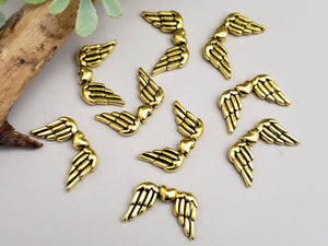 Gold Heart Center Angel Wing Connectors - 15x10mm - 12pcs