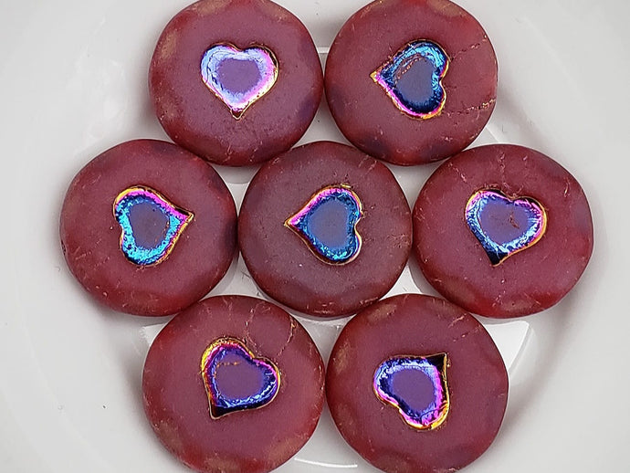 Large Czech Glass Heart Coin  - 18mm - 1pc