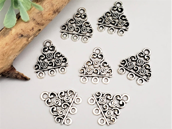 Antique Silver Fancy Swirl Chandelier Connectors - 20x18mm - 10pcs