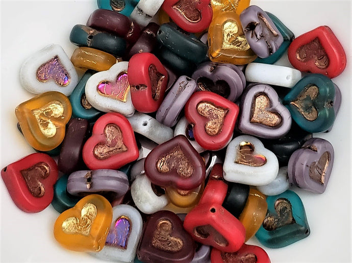 Czech Glass Heart Mix  - 14x12mm - 12pcs
