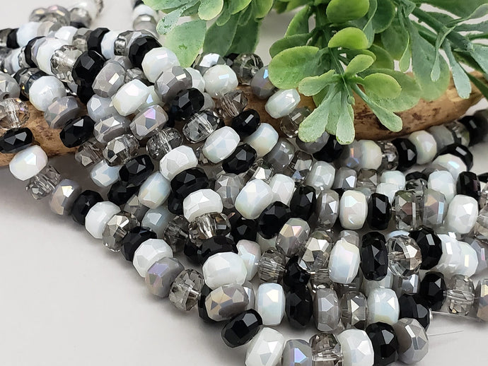 Faceted Black White Grey Crystal Disk Rondelle Mix - 4x8mm - 6