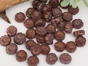 Opaque Purple Bronze Luster - Czech Hibiscus Flower - 8mm - 20pcs
