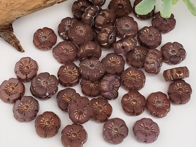 Opaque Purple Bronze Luster - Czech Hibiscus Flower - 8mm - 20pcs