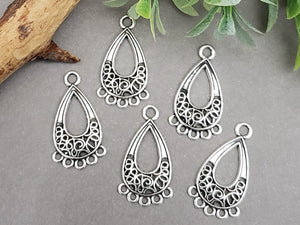 Tibetan Silver Filigree Teardrop Chandelier Component - 28x15mm - 4pcs