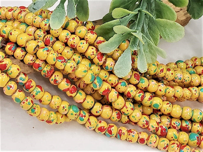Speckled Turquoise Red Mustard Yellow Glass Beads - 4mm - 10